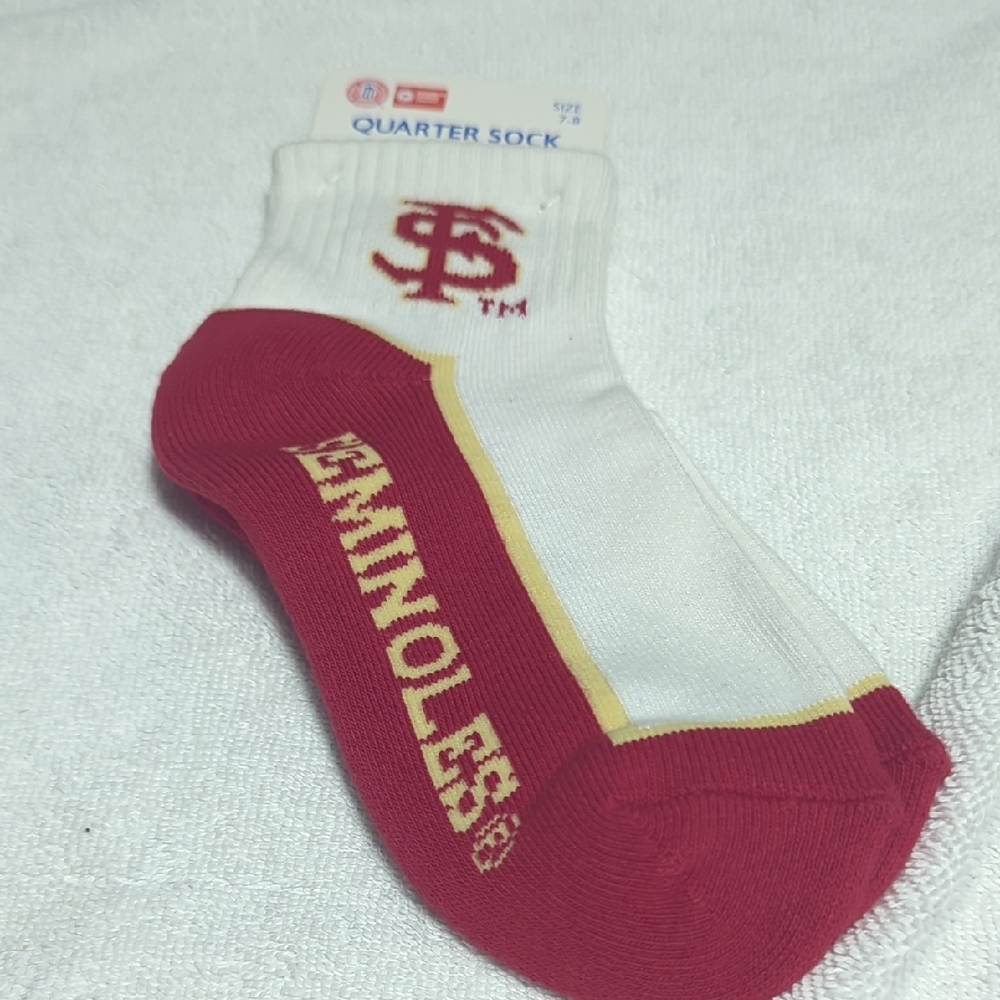 Red Yellow and White Seminoles Athletic Quarter Socks for Sports Size 7/8